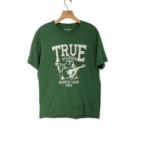 True Religion T-Shirt World Tour 2002 Green Big Buddha Short Sleeve Large EUC